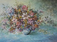 Vaso di fiori sul pavimento  Olio su tela 30 x 40